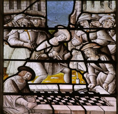 Vidriera que representa la Leyenda de Nuestra Señora de Loreto: Midiendo la Autenticidad de la Casa de la Virgen de French School